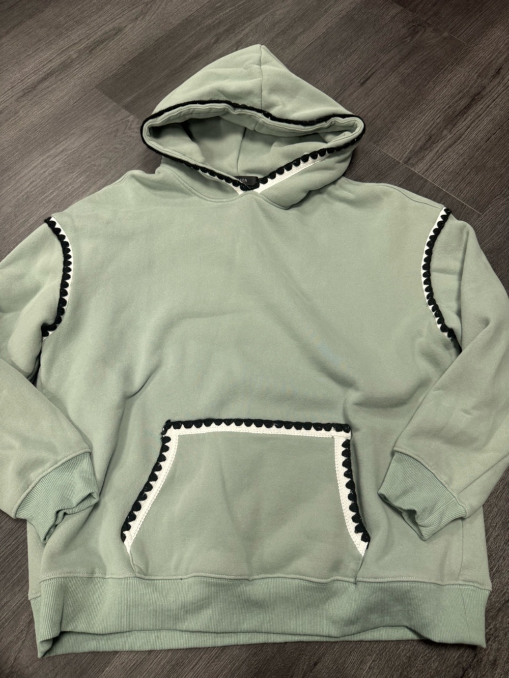 Women's Sage Green Hooded Sweatshirt with Contrast Trim